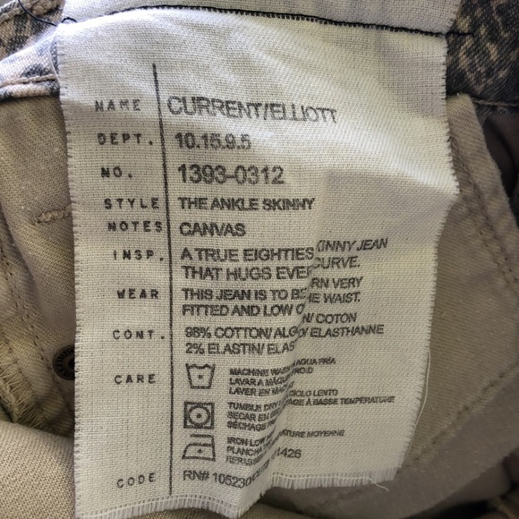 Current/Elliott Jeans Low Rise The Ankle Skinny Canvas Python Snake Print Sz 26‎ - Picture 15 of 16